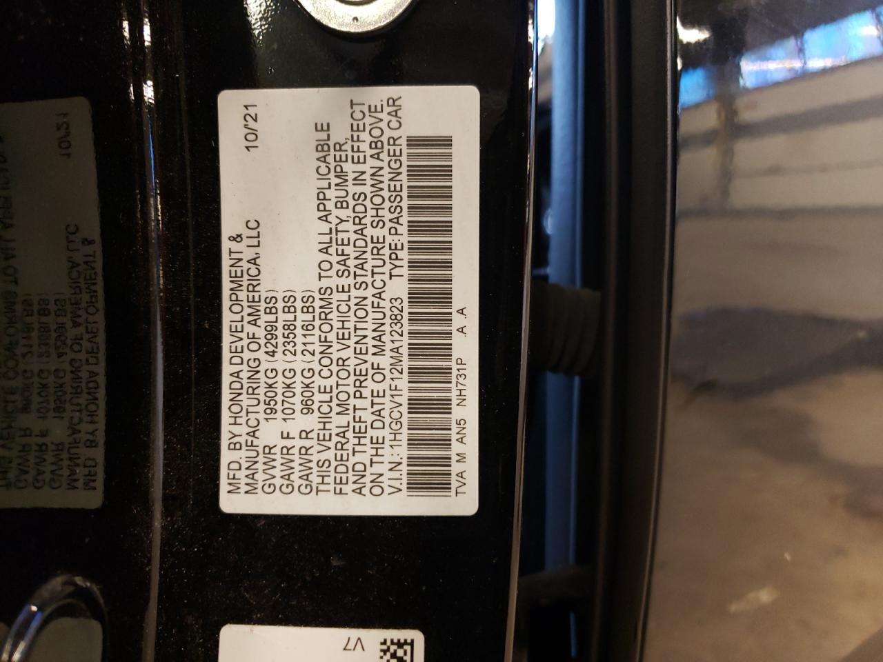 1HGCV1F12MA123823 2021 Honda Accord Lx