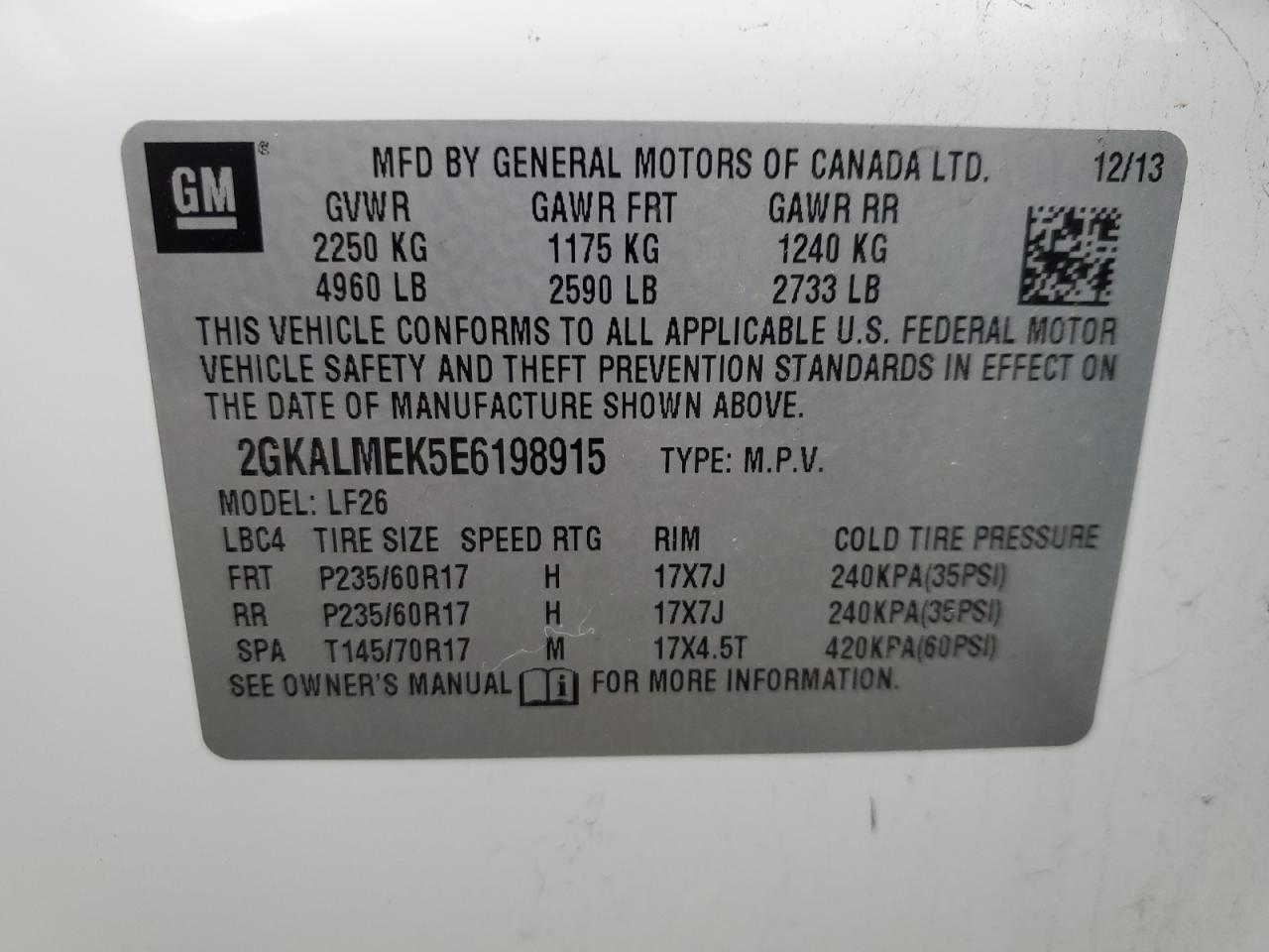 2GKALMEK5E6198915 2014 GMC Terrain Sle