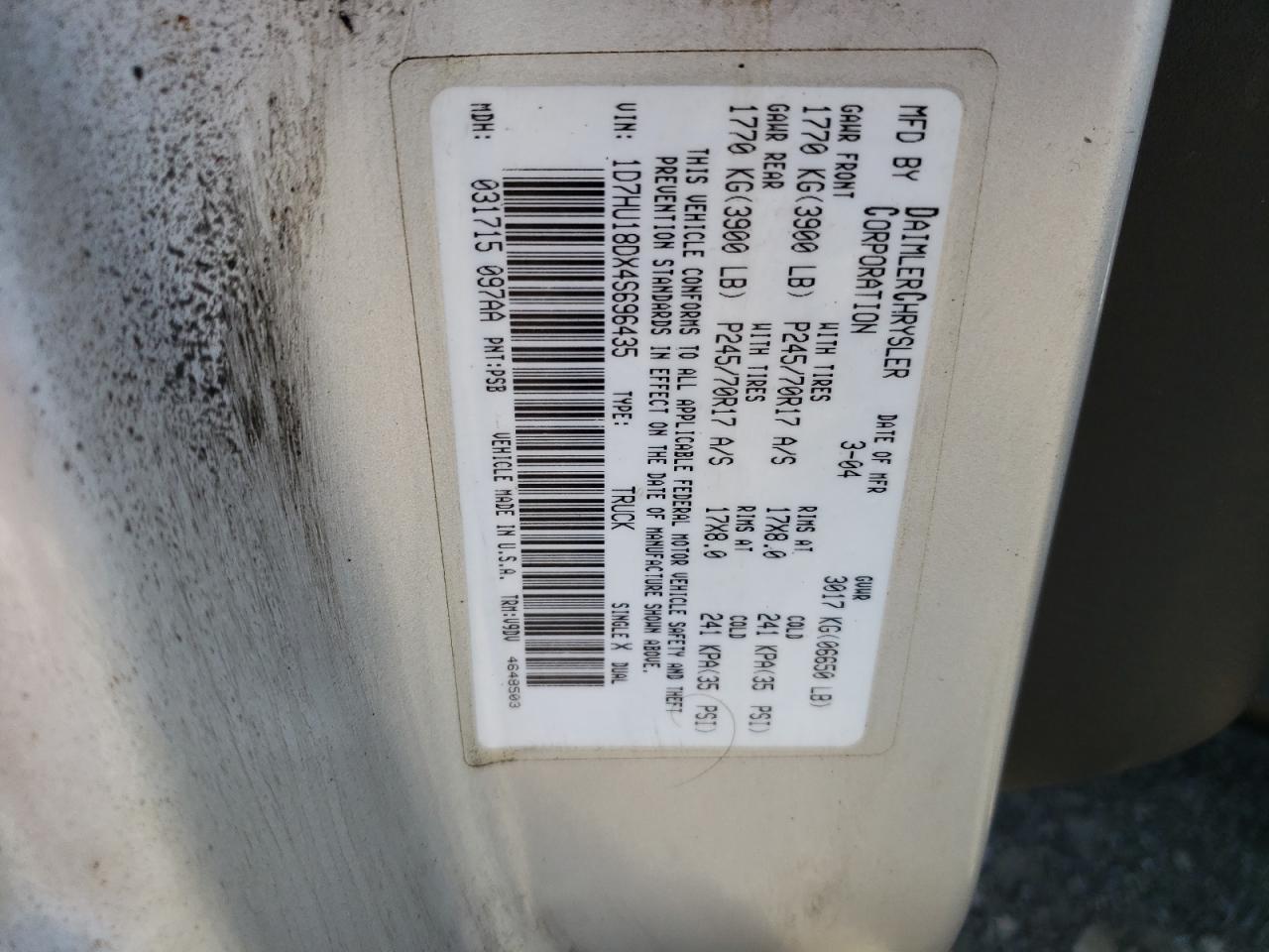 1D7HU18DX4S696435 2004 Dodge Ram 1500 St