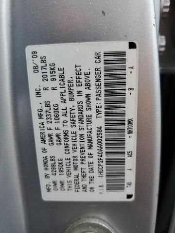 2010 Honda Accord Lxp VIN: 1HGCP2F40AA002584 Lot: 50258104