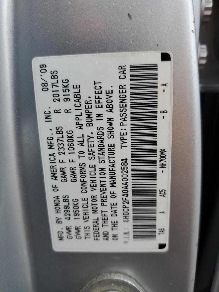 1HGCP2F40AA002584 2010 Honda Accord Lxp