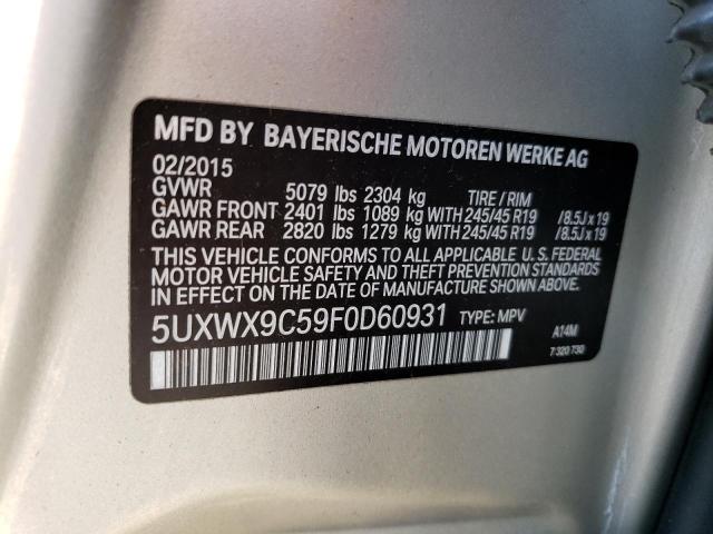 2015 BMW X3 xDrive28I VIN: 5UXWX9C59F0D60931 Lot: 52648284