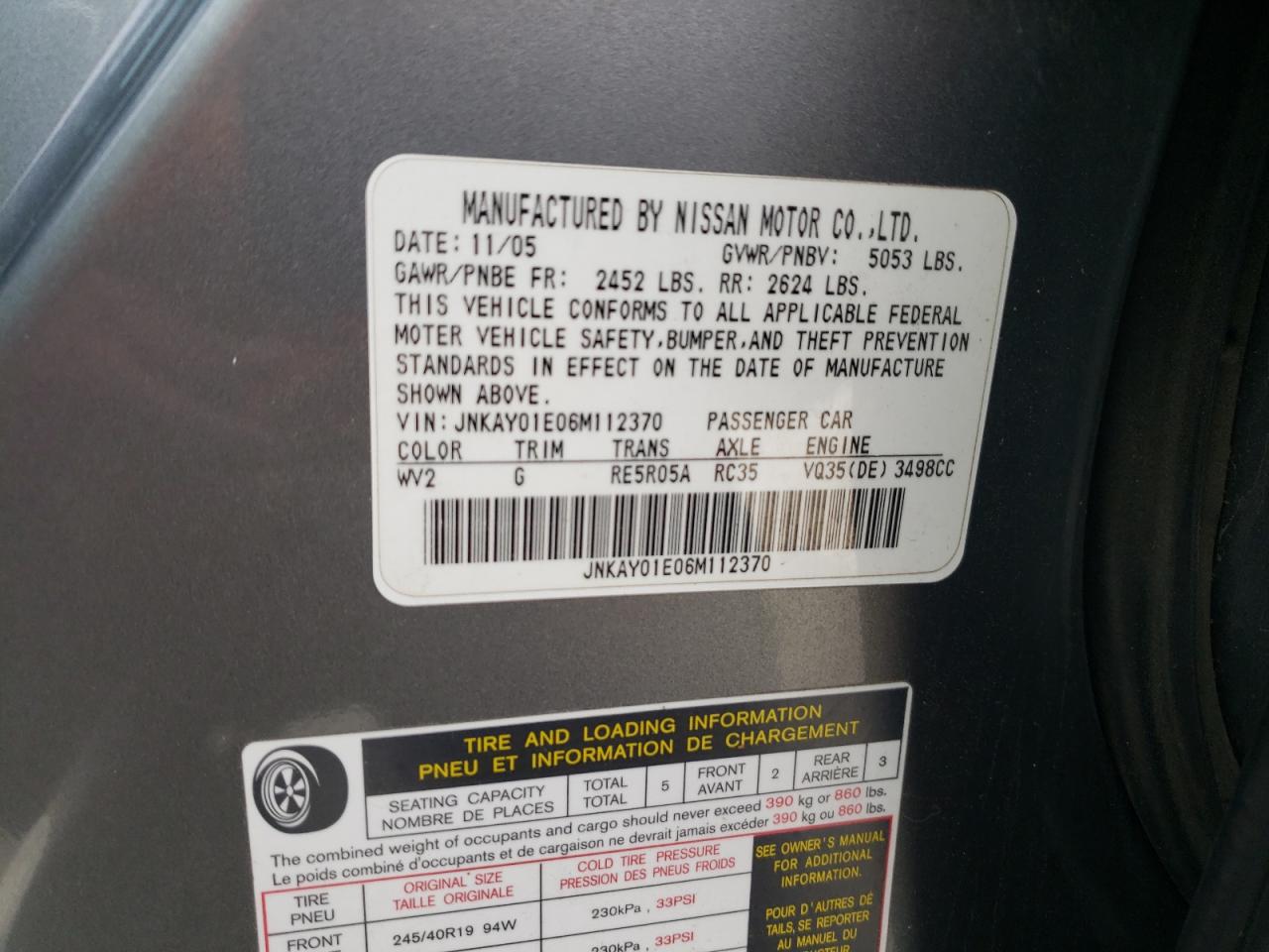 JNKAY01E06M112370 2006 Infiniti M35 Base