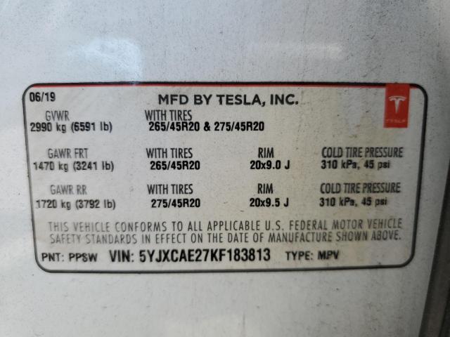 5YJXCAE27KF183813 2019 Tesla Model X