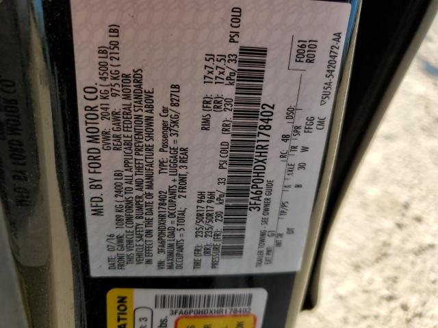2017 FORD FUSION SE - 3FA6P0HDXHR178402