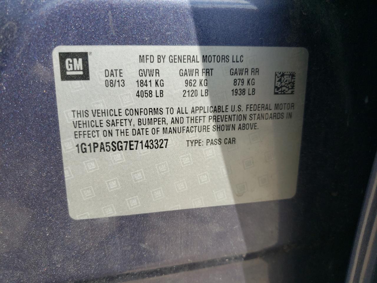 1G1PA5SG7E7143327 2014 Chevrolet Cruze Ls