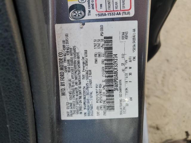 2012 Ford Fusion Sel VIN: 3FAHP0JA8CR339234 Lot: 50702854