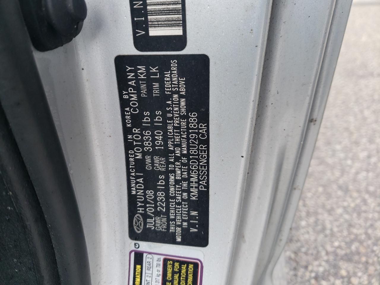 KMHHM66D18U291886 2008 Hyundai Tiburon Gs