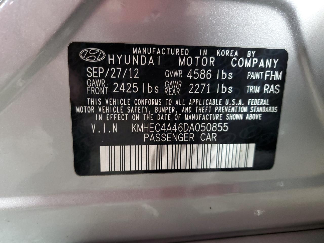 2013 Hyundai Sonata Hybrid vin: KMHEC4A46DA050855