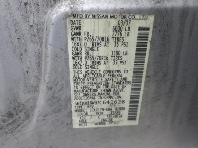 2007 Nissan Pathfinder Le VIN: 5N1AR18W97C641628 Lot: 49057084