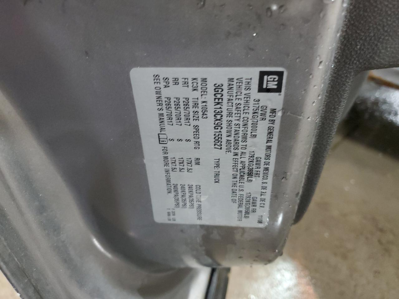 3GCEK13CX9G155627 2009 Chevrolet Silverado K1500