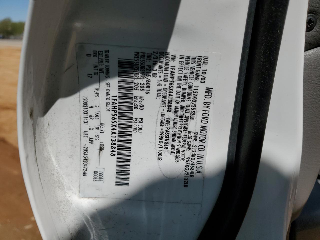 1FAHP56SX4A138848 2004 Ford Taurus Sel