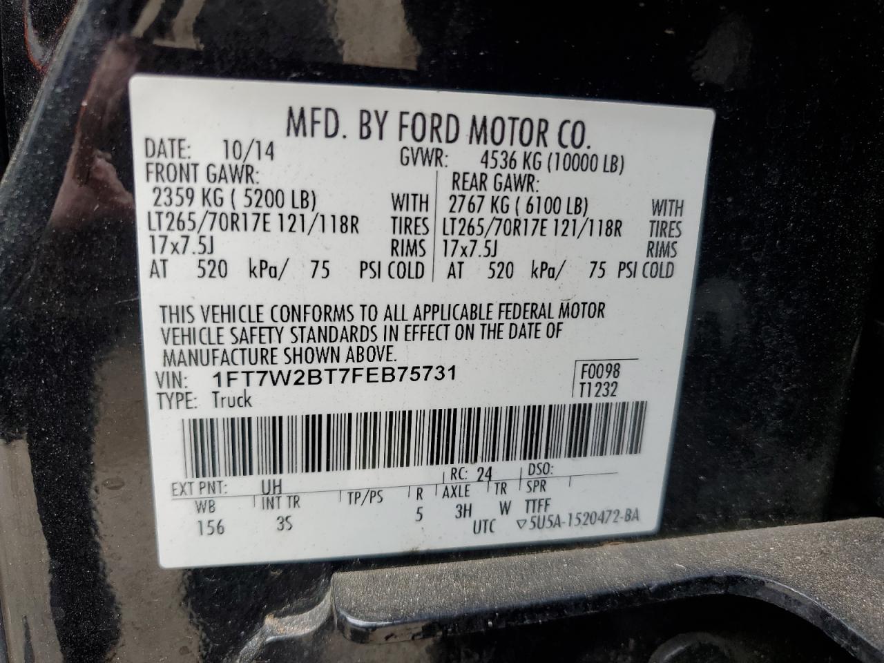 1FT7W2BT7FEB75731 2015 Ford F250 Super Duty