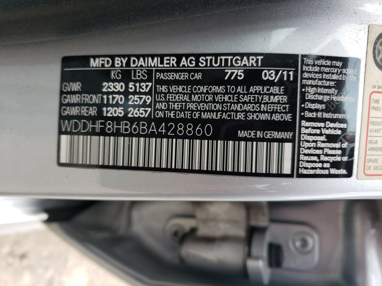 WDDHF8HB6BA428860 2011 Mercedes-Benz E 350 4Matic