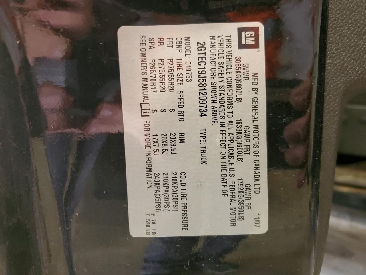 2GTEC19J581209734 2008 GMC Sierra C1500