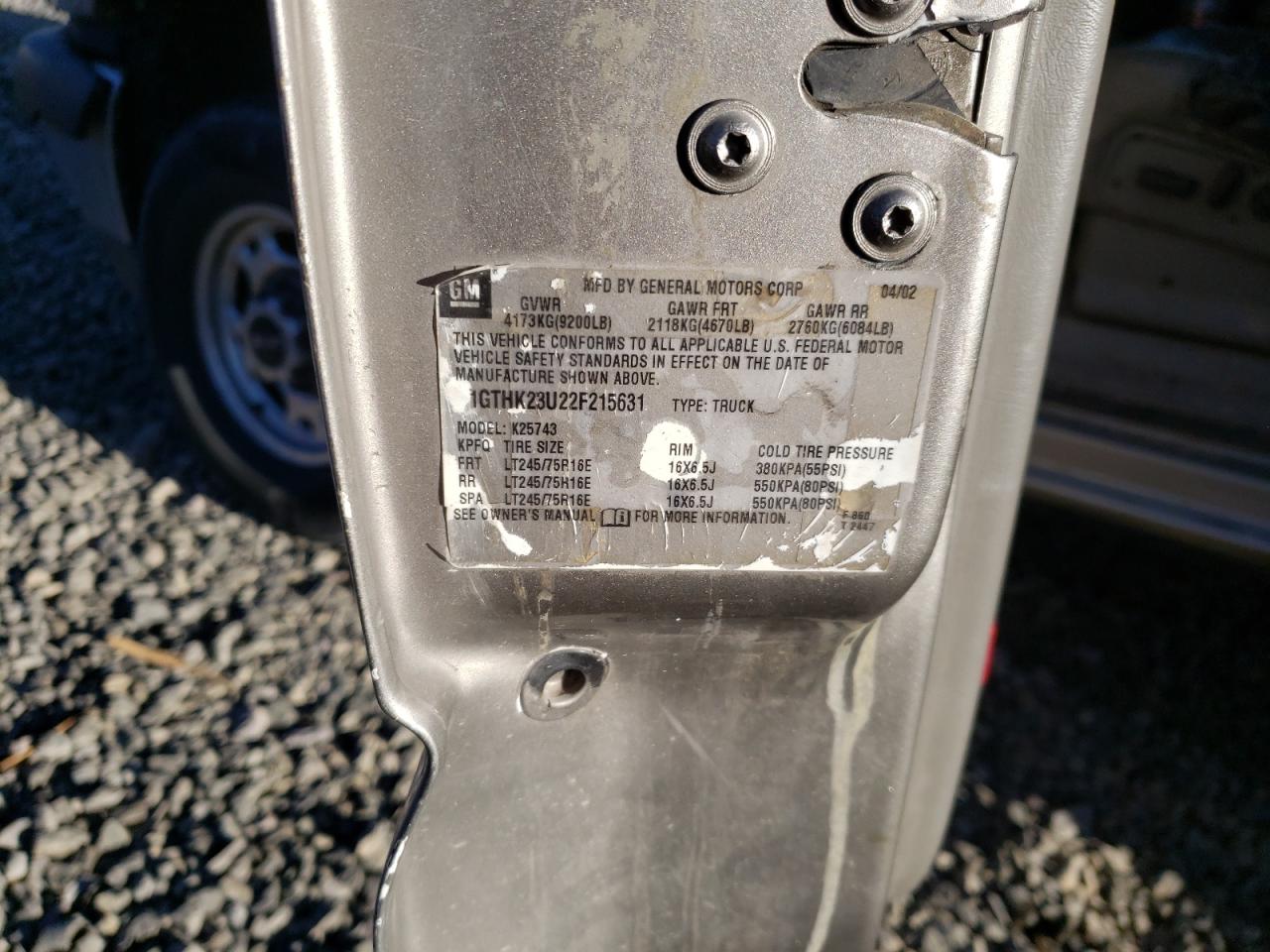 1GTHK23U22F215631 2002 GMC Sierra K2500 Heavy Duty