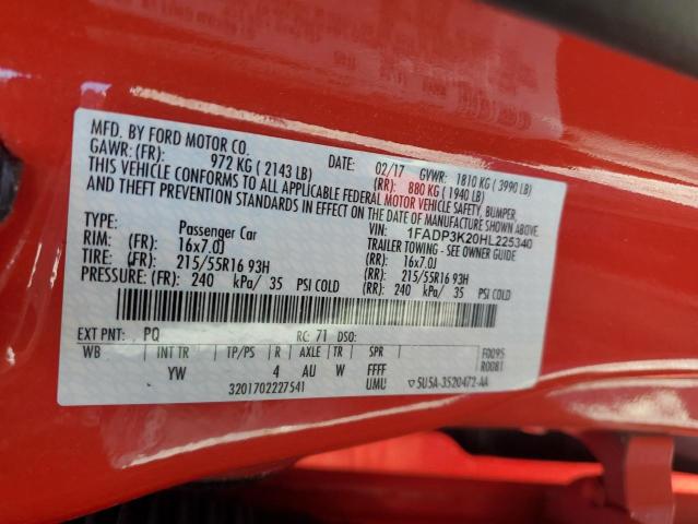 2017 Ford Focus Se VIN: 1FADP3K20HL225340 Lot: 51955654