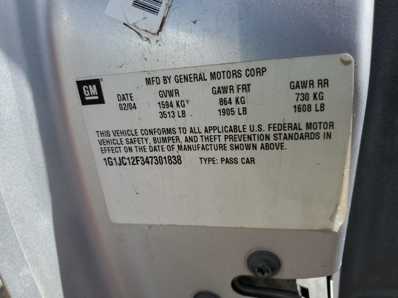 1G1JC12F347301838 2004 Chevrolet Cavalier