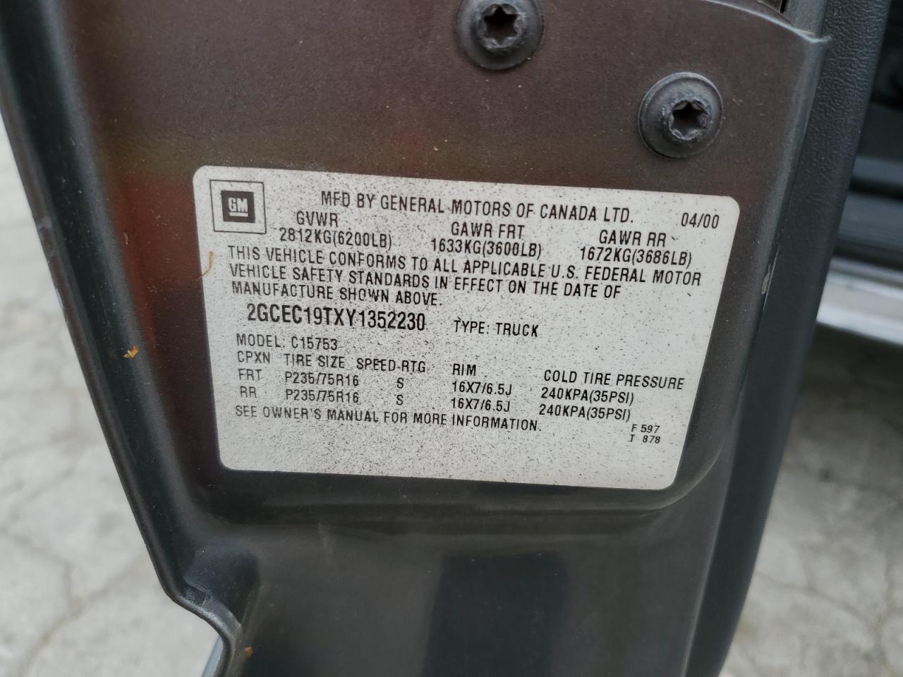 2GCEC19TXY1352230 2000 Chevrolet Silverado C1500