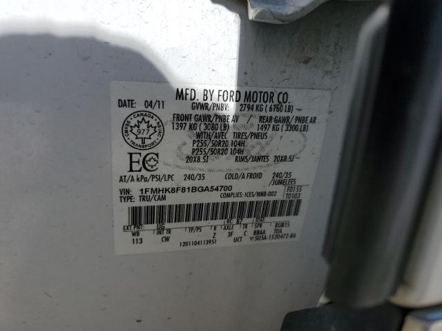 2011 Ford Explorer Limited VIN: 1FMHK8F81BGA54700 Lot: 52393784