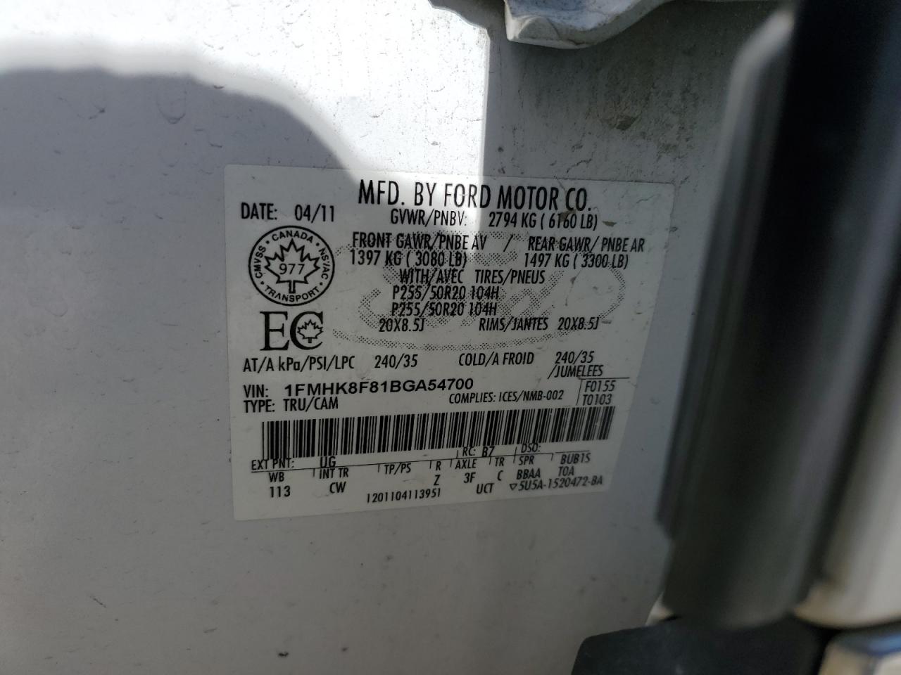 1FMHK8F81BGA54700 2011 Ford Explorer Limited