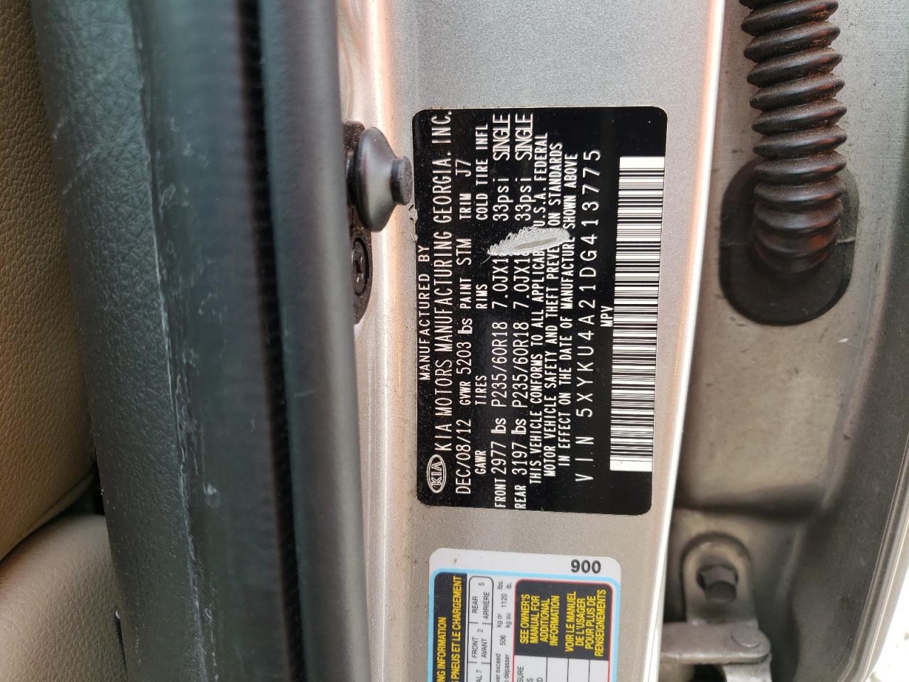 5XYKU4A21DG413775 2013 Kia Sorento Ex