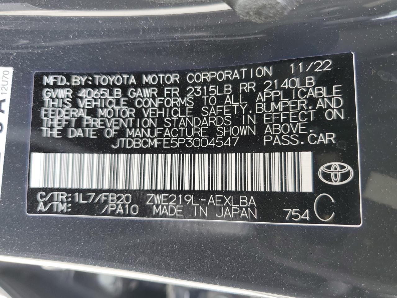 JTDBCMFE5P3004547 2023 Toyota Corolla Le