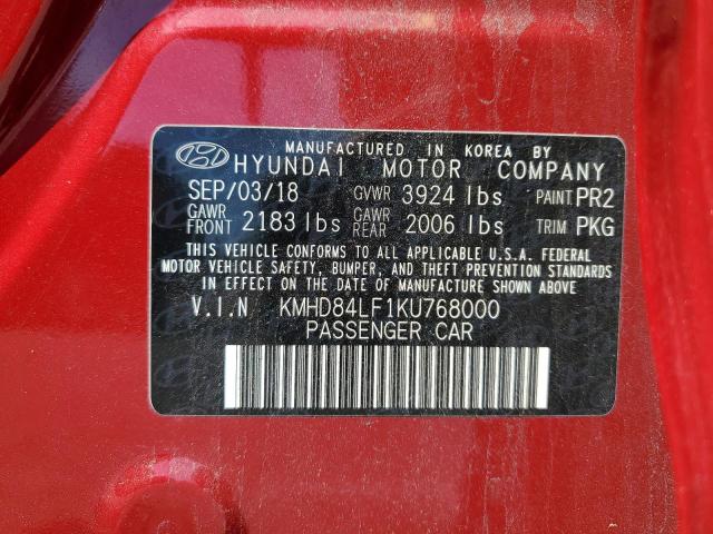 2019 Hyundai Elantra Sel VIN: KMHD84LF1KU768000 Lot: 51290944