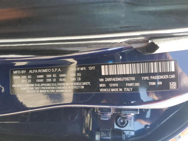 2018 Alfa Romeo Giulia VIN: ZARFAEBN0J7582760 Lot: 48948334