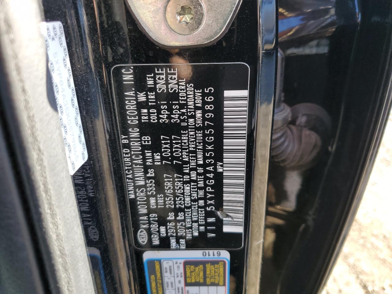 5XYPG4A35KG579865 2019 Kia Sorento L