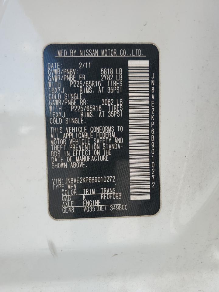 JN8AE2KP6B9010272 2011 Nissan Quest S