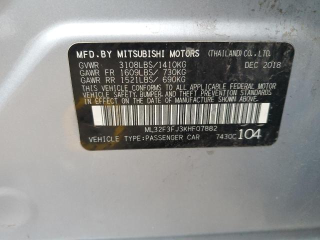 2019 Mitsubishi Mirage G4 Es VIN: ML32F3FJ3KHF07882 Lot: 52008354