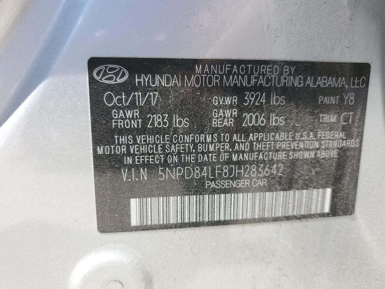 2018 Hyundai Elantra Se 2.0L(VIN: 5NPD84LF8JH283642