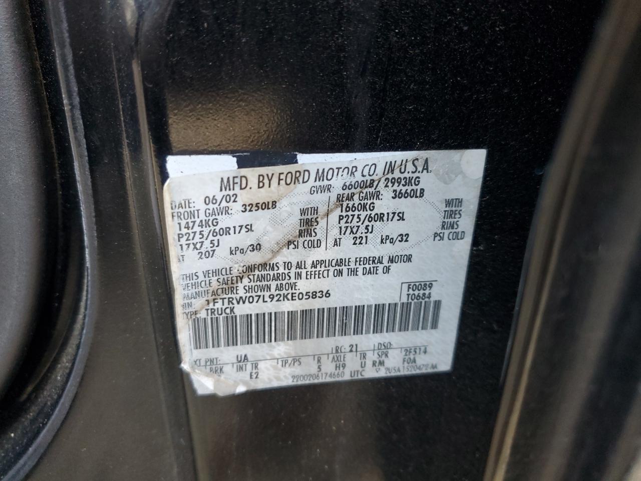 1FTRW07L92KE05836 2002 Ford F150 Supercrew