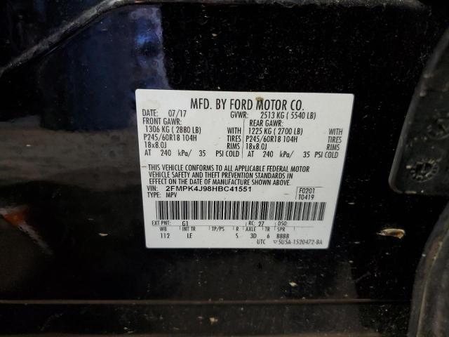 2017 Ford Edge Sel VIN: 2FMPK4J98HBC41551 Lot: 51103564