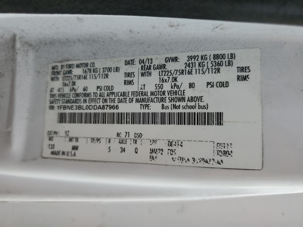 1FBNE3BL0DDA87966 2013 Ford Econoline E350 Super Duty Wagon