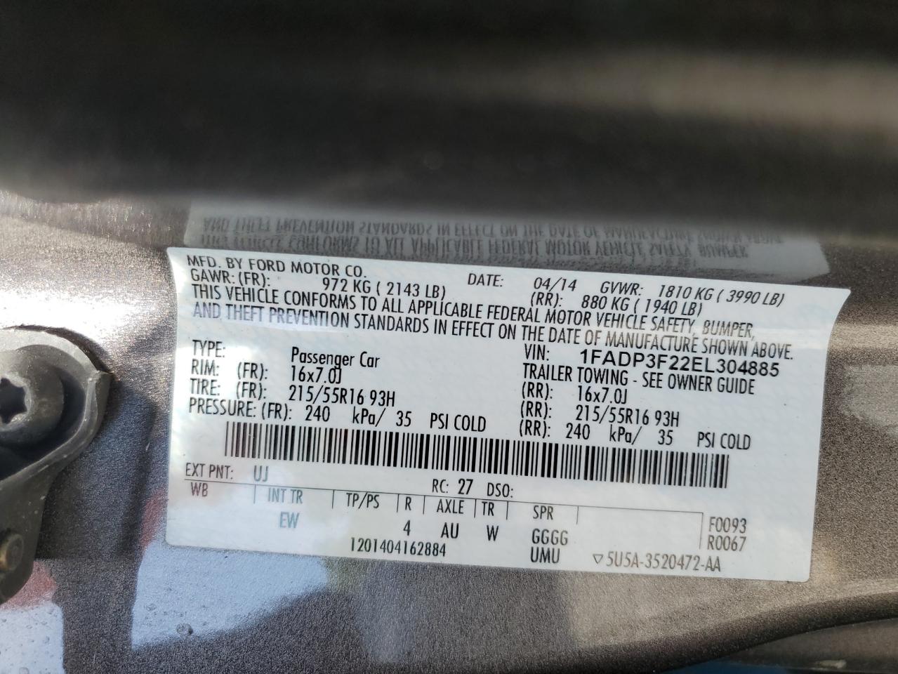 1FADP3F22EL304885 2014 Ford Focus Se