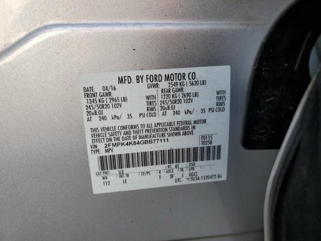 2016 Ford Edge Titanium VIN: 2FMPK4K84GBB77111 Lot: 50348954