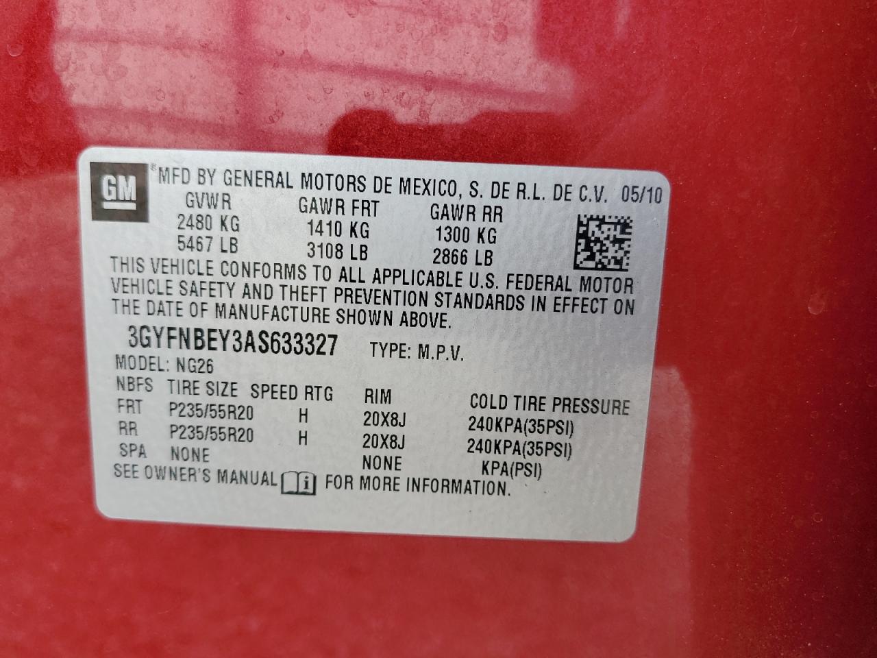 3GYFNBEY3AS633327 2010 Cadillac Srx Performance Collection