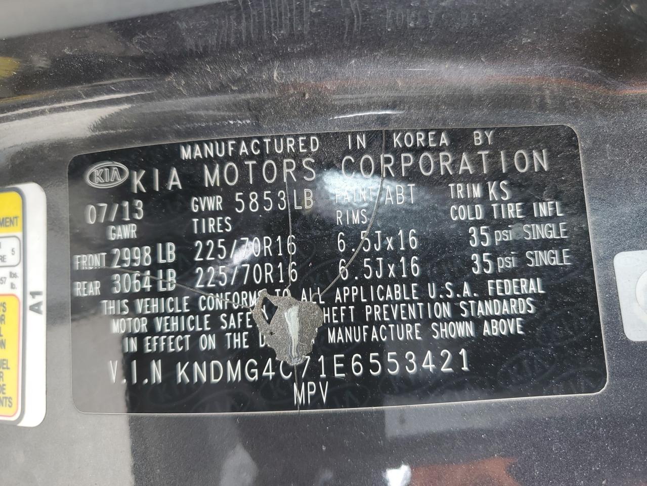 KNDMG4C71E6553421 2014 Kia Sedona Lx