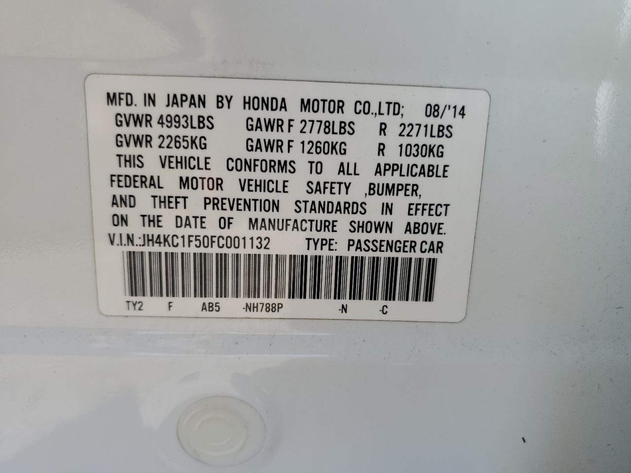 JH4KC1F50FC001132 2015 Acura Rlx Tech