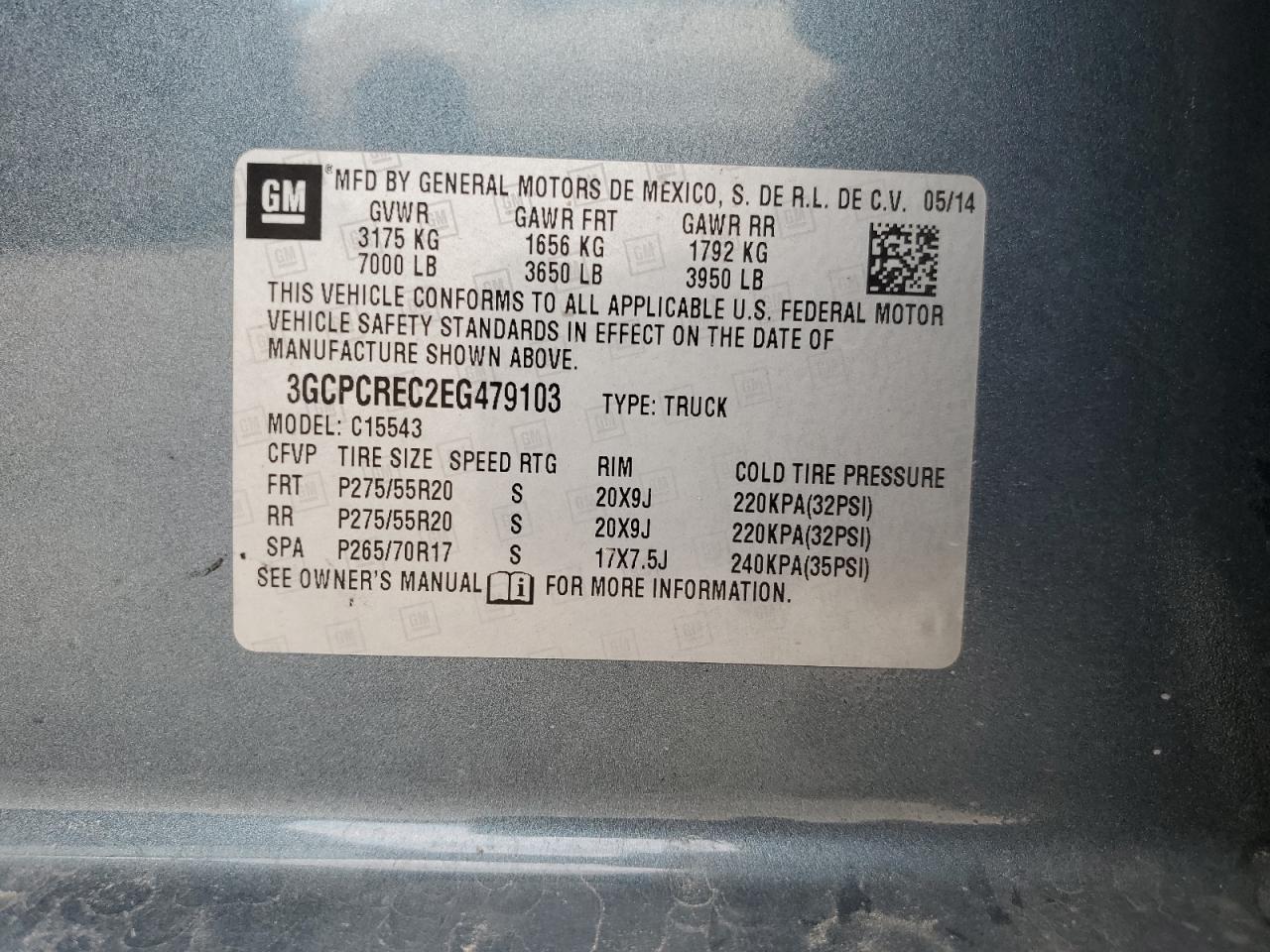 3GCPCREC2EG479103 2014 Chevrolet Silverado C1500 Lt