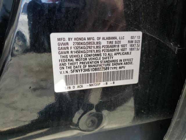 2013 Honda Pilot Exl VIN: 5FNYF3H61DB022589 Lot: 51092654