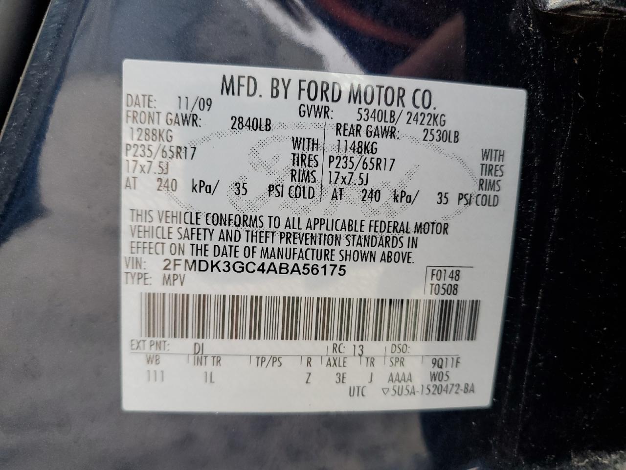 2FMDK3GC4ABA56175 2010 Ford Edge Se
