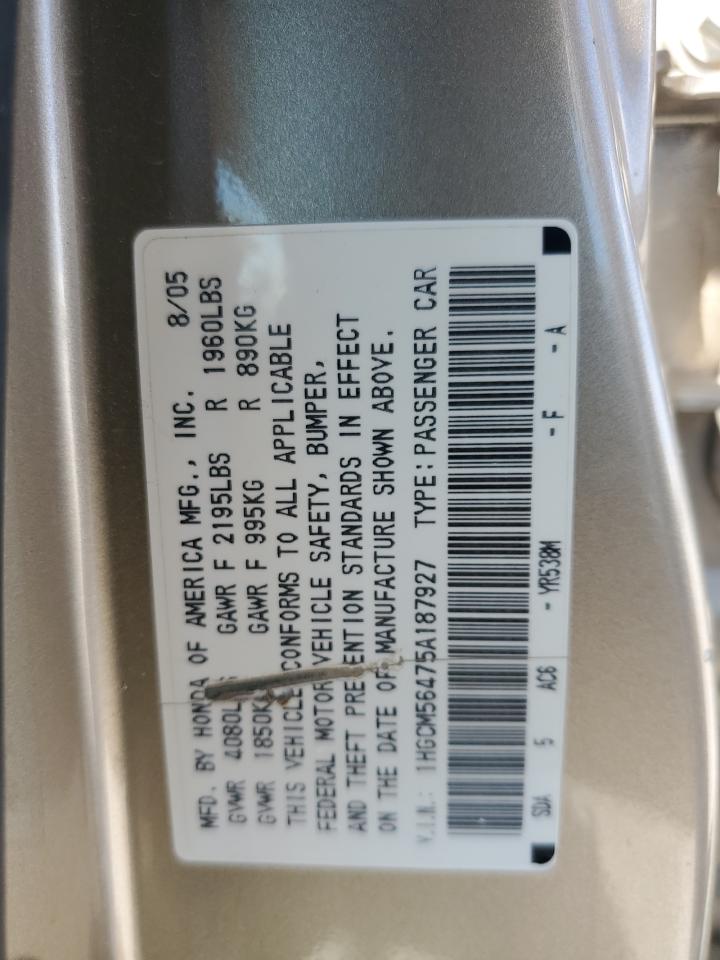 1HGCM56475A187927 2005 Honda Accord Lx