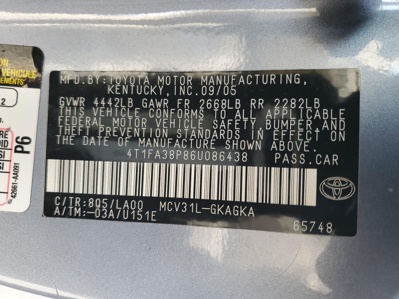 4T1FA38P86U086438 2006 Toyota Camry Solara Se