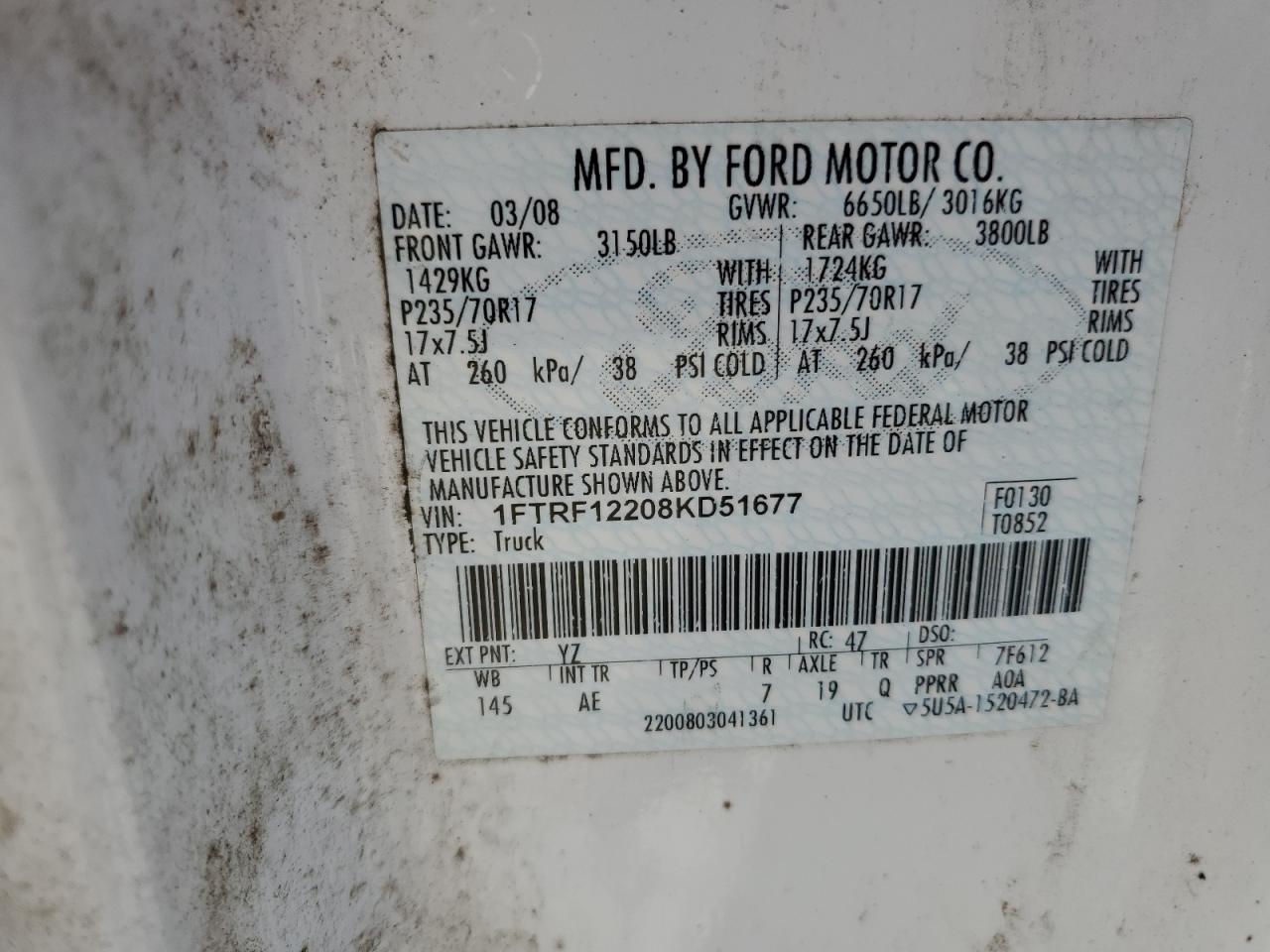 1FTRF12208KD51677 2008 Ford F150