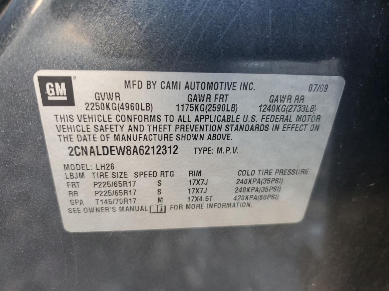 2CNALDEW8A6212312 2010 Chevrolet Equinox Lt