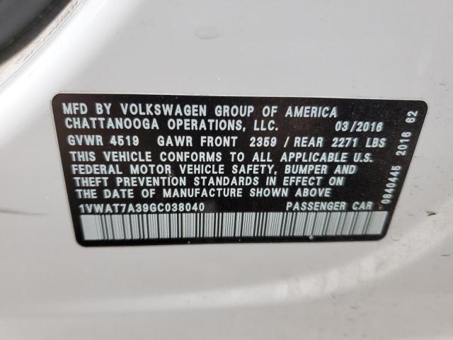 2016 VOLKSWAGEN PASSAT S - 1VWAT7A39GC038040