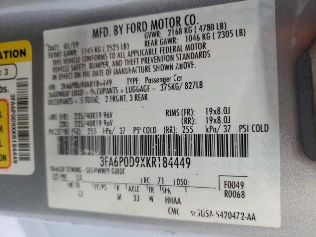 VIN 3FA6P0D9XKR184449 2019 Ford Fusion, Titanium no.12